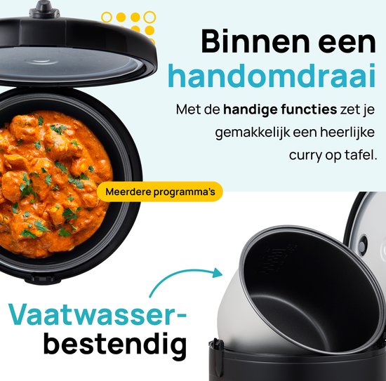 MOA Multicooker - 5L - Mijoteuse - Cuiseur de riz avec vapeur - Cuiseur vapeur - Fonction maintien au chaud - 700W - Noir