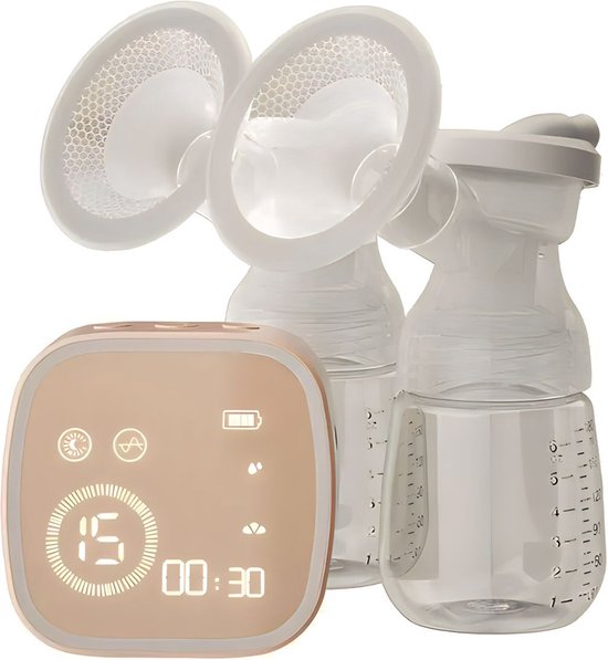 Tire-lait double Fuegobird - tire-lait électrique double sans fil - 100% sans BPA - batterie rechargeable - inclut 2x180ml de biberons - Rose gold