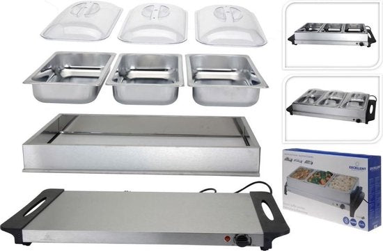 Chauffe plat et assiette - Excellent Electrics - Plaque Chauffante - 300W - 53 x 35 x 10cm - Acier inoxydable