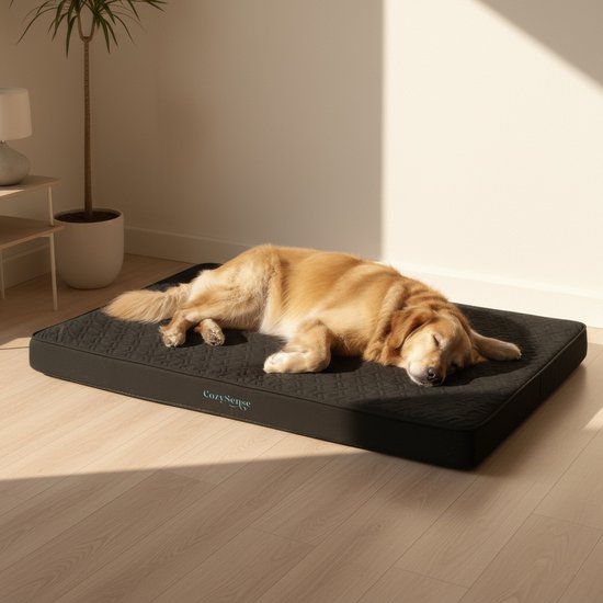 CozySense® Coussin orthopédique pour chien 90 X 55 cm - Taille L - Imperméable - Convient comme coussin de banc et lit pour chien - Housse lavable - Noir