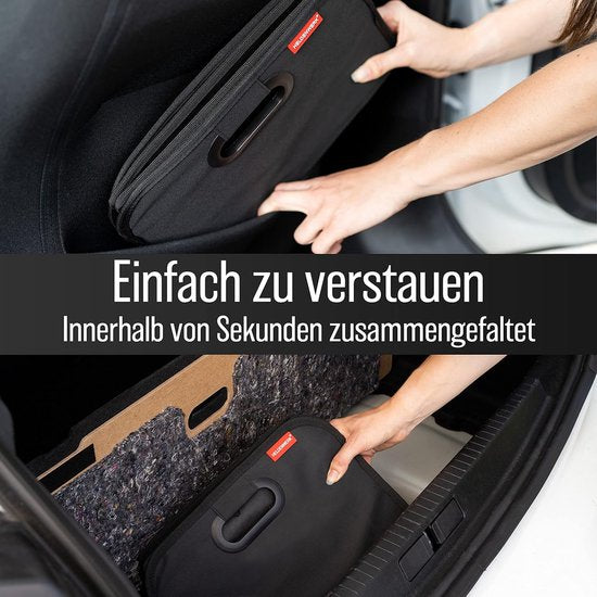 HELDENWERK Sac de coffre de voiture, pliable, renforcé et stable, organisateur de coffre, sac à provisions pour un rangement pratique, boîte pliante de voiture antidérapante, boîte de coffre (noir)