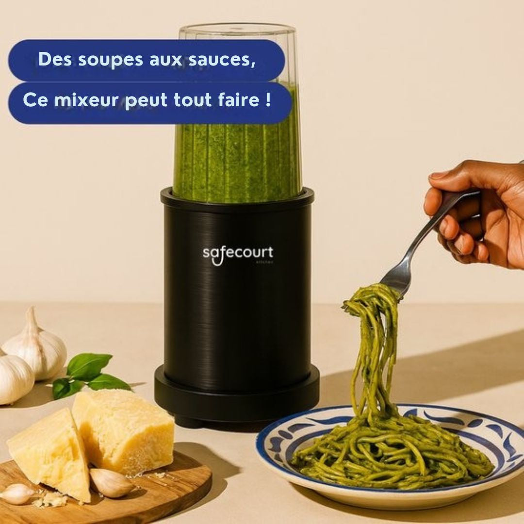 Mixeur - Safecourt Kitchen - Smoothie Blender - Blender 1200W - Incl. des gobelets à emporter - Noir