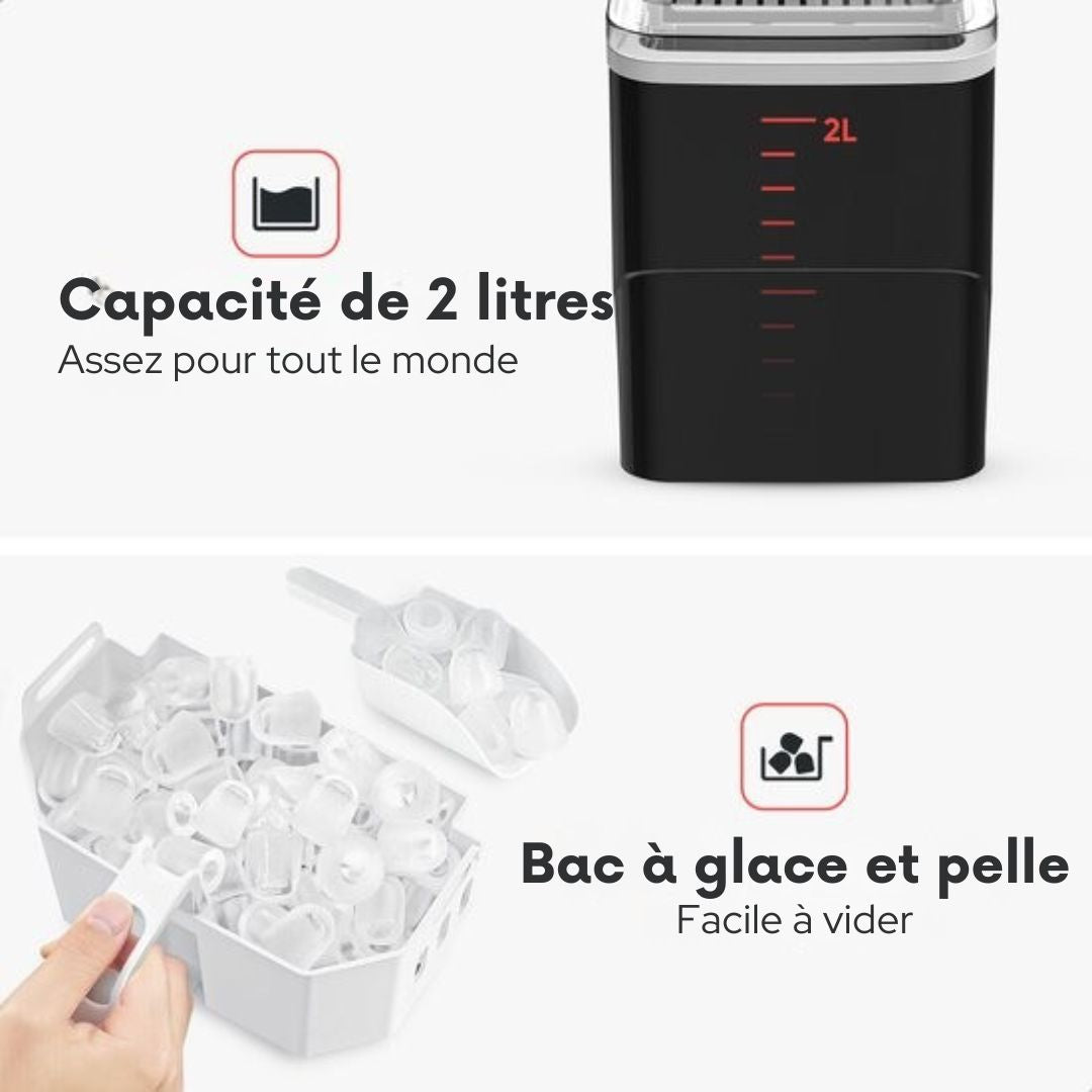 Machine à glaçons Kitchenwell - 2L - avec pelle à glace - 12kg/24 heures - Fonction auto-nettoyante - Noir