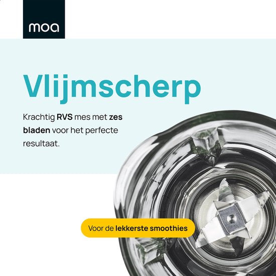 MOA Blender - Smoothie Maker avec gobelet en verre de 1.5L - Pour crème glacée, fruits congelés, noix - Mini - 1020W - Acier inoxydable - Argent