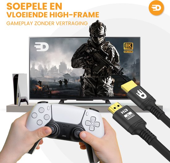 Drivv. Câble HDMI Premium 2.1 - Ultra HD 8K - HDMI vers HDMI - Convient pour Xbox Series X & PS5 - 10 mètres - Noir