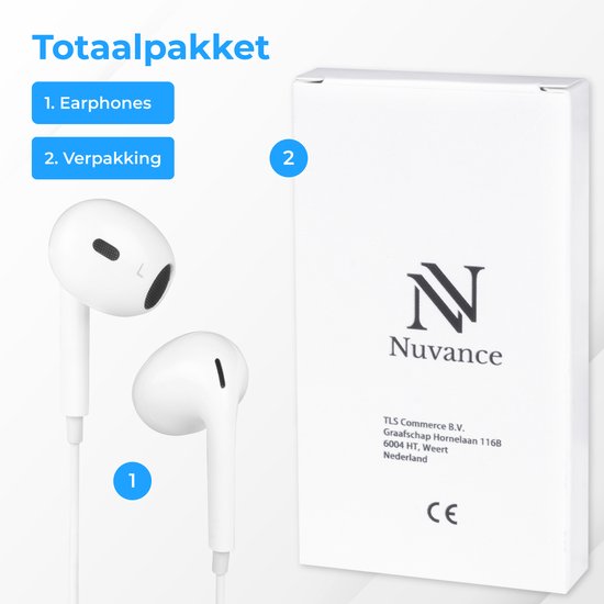 Nuvance - Ecouteurs intra-auriculaires avec fil - Prise 3,5 mm - Plastique blanc - Avec microphone et contrôle en ligne - Son clair et port confortable - Compatibilité universelle