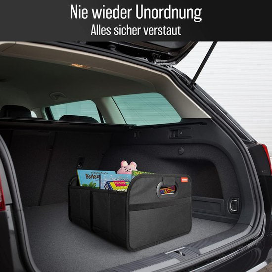 HELDENWERK Sac de coffre de voiture, pliable, renforcé et stable, organisateur de coffre, sac à provisions pour un rangement pratique, boîte pliante de voiture antidérapante, boîte de coffre (noir)