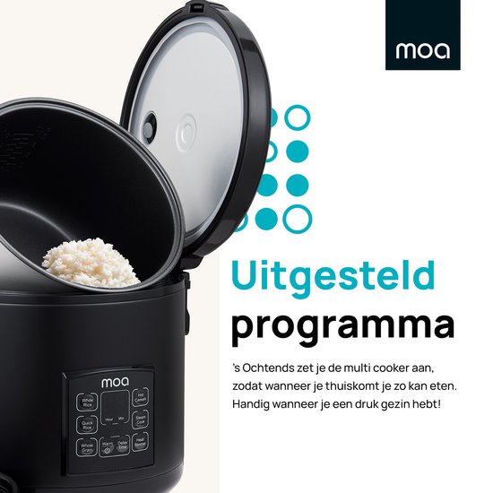 MOA Multicooker - 5L - Mijoteuse - Cuiseur de riz avec vapeur - Cuiseur vapeur - Fonction maintien au chaud - 700W - Noir