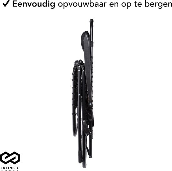 Infinity Goods Opvouwbare Tuinstoelen set van 2- Ligstoelen - Opvouwbaar - Verstelbaar - Ergonomisch Hoofdkussen - Metaal - Textileen - Zwart