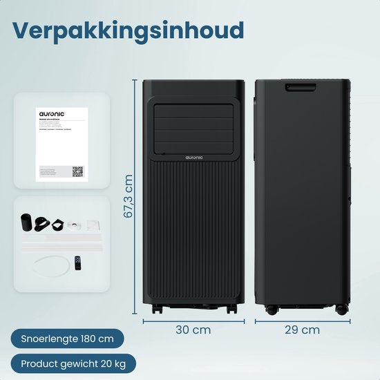 Auronic Mobile Air Conditioner - 7,000 BTU - 3-en-1 - Climatisation avec 2 kits d'étanchéité de fenêtre - Ventilateur - Déshumidificateur - Jusqu'à 20m² - Noir