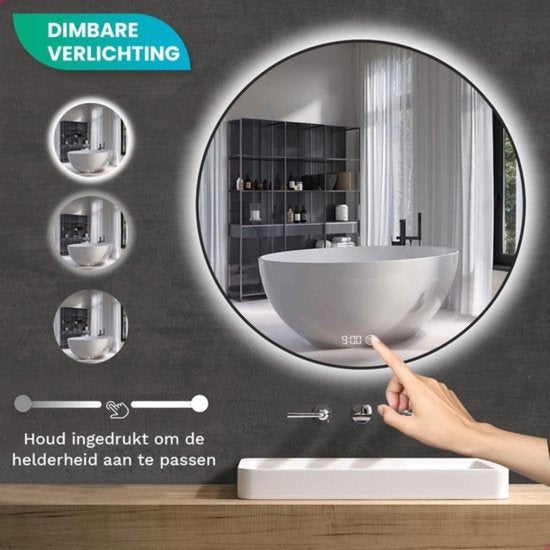 Mirlux Miroir de salle de bain avec éclairage LED et chauffage - Miroir mural rond - Miroir de douche anti-condensation - Noir mat - 100CM
