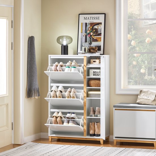 SoBuy FSR189-WN Meuble à chaussures - Bois composite blanc avec 3 abattants et porte