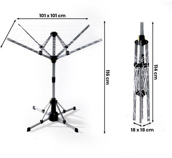 Séchoir rotatif électrique Ezeespinner - Support de séchage pliable avec arrêt automatique - Capacité jusqu'à 25 KG - Télécommande - 10W - noir/gris