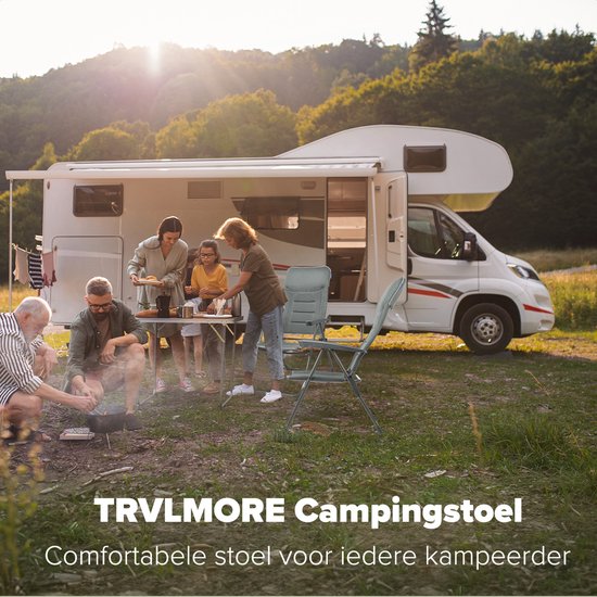 TRVLMORE Chaise de camping - 7 positions - Chaise de camping confortable - Capacité de charge de 120 kg - Position allongée - Chaise pliante - Chaise pliante - Gris