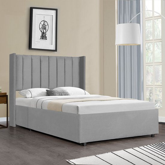 Lit capitonné Savona - 200 x 140 cm - Gris clair - Tiroir de lit inclus