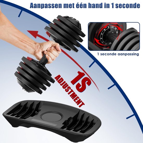 DH FitLife Haltères réglables de 1,5 à 18 kg avec base de rangement pour la musculation des femmes et des hommes, ensemble d'haltères avec plaques de poids, peu encombrant pour l'entraînement, poids variable 12-en-1, 1 Pièce