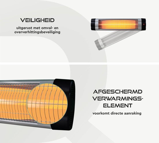 BRASQ Electric Terrace Heater Pendant PHW200 - Chauffage infrarouge 2500W - avec télécommande et minuterie - 3 niveaux de chaleur - Pour l'intérieur et l'extérieur - Résistant aux éclaboussures - Noir