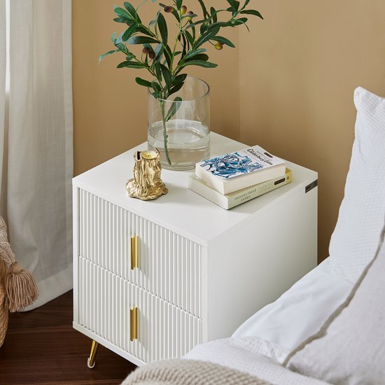 SoBuy 2-Piece Nightstand with 2 Drawers - Side Table - Sofa Side Table - Coffee Table - Bedroom Table - Bed Table with 2 Drawer for Living Room, Bedroom, Office, White, 40x40x47cm, FBT115-Wx2