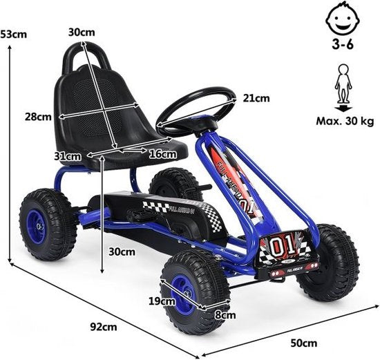 Gokart Go Cart avec frein à main Troll CAR 30kg Véhicule à pédales Véhicule à pédales pour 3-6 ans bleu
