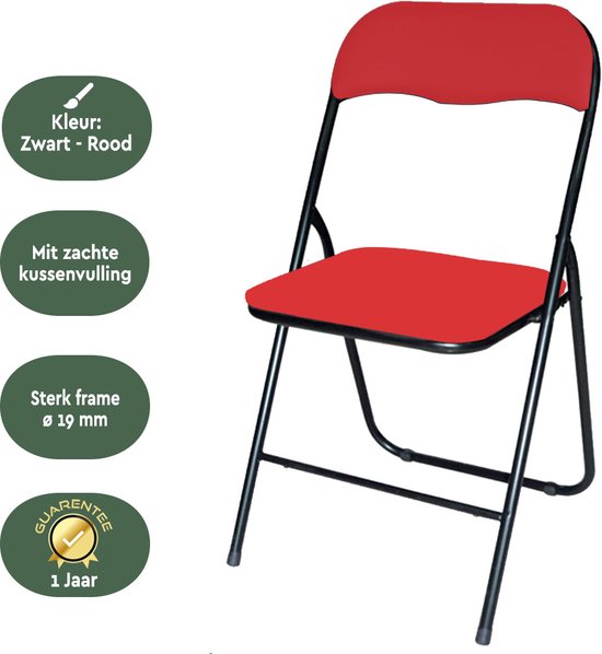 BRASQ Chaise pliante Rouge Noir - Chaise pliante - Chaise pliante 43x38x78 cm - PVC - Chaise de salle à manger