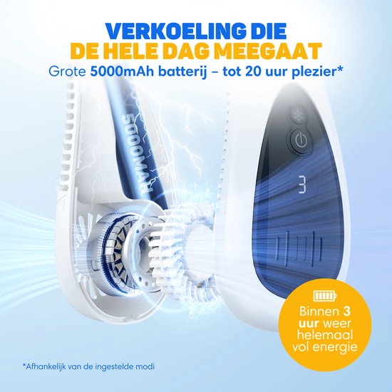 Vulpes Goods® Tech - Ventilateur de cou avec élément de refroidissement - Rechargeable et silencieux - Ventilateur de visage portable - 3 étapes avec refroidissement supplémentaire - Version ELITE
