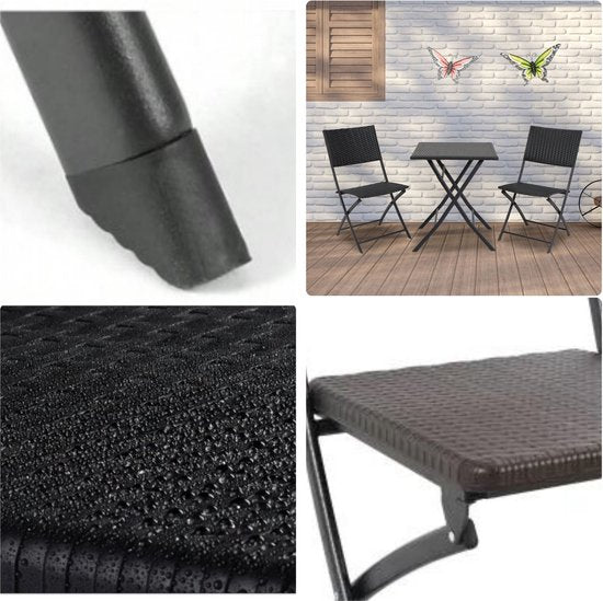 Perel Chaise pliante, pliable, utilisation intérieure et extérieure, résistante aux intempéries, aspect rotin, maximum 300 kg, noir, robuste, chaise d'extérieur, chaise de patio, mobilier de jardin, pliable et moderne, 44,5 x 50 x 81 cm