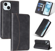 Podec Case with Card Holder Suitable for iPhone 15 Black Phone Case - Anti-Shock Bookcase Cover with 1x Screen Protector - Wallet Case