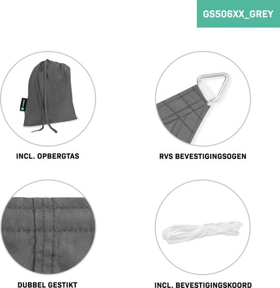 VONROC Premium Toile d'ombrage - Carré - 360x360 cm - Imperméable - Gris - Sac de rangement et cordon de fixation inclus