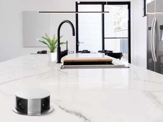 Perel Pop-up socket, 4 prises avec broche de mise à la terre (type E), trou de montage 121 mm, usage intérieur, noir/gris