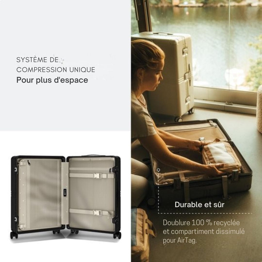 Valise de voyage avec serrure TSA et roues Spinner - ONYX Hybrid Pro Large 100 Litres - Polycarbonate recyclé et design sans fermeture éclair -  léger avec compartiment pour ordinateur portable - noir