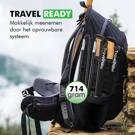 Bâtons de marche nordique Travelhawk Bâtons de trekking - randonnée - trekking - ajustable - pliable - alternativement télescopique et rétractable