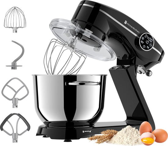 KitchenBrothers Robot de cuisine - Ecran tactile et minuteur - Robot de cuisine - 6.2L - 1800W - Mixeur de cuisine - Aluminium - Noir