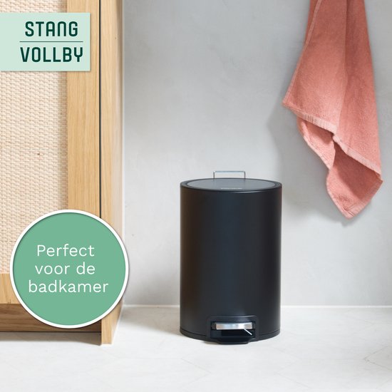 RodVollby Kallax Pedal Bin - 5 Liter - Stainless Steel - Black - Trash Bin - Toilette - Salle de bain - Petit - Soft Close Lid