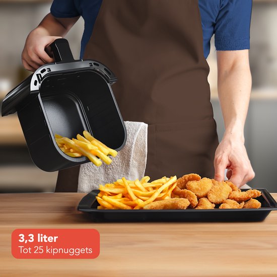 Airfryer - KitchenBrothers - 3.3L - 1400W - Friteuse à air chaud - 50ºC à 200ºC - Compacte - 10 Programmes de cuisson - Noir