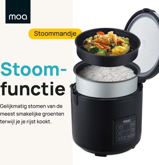 MOA Multicooker - 5L - Mijoteuse - Cuiseur de riz avec vapeur - Cuiseur vapeur - Fonction maintien au chaud - 700W - Noir