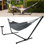 Vita5 Hamac avec support 2 personnes - Porte-gobelet inclus - Poids 205 kg - Gris foncé - Longueur ajustable - Sac de transport inclus