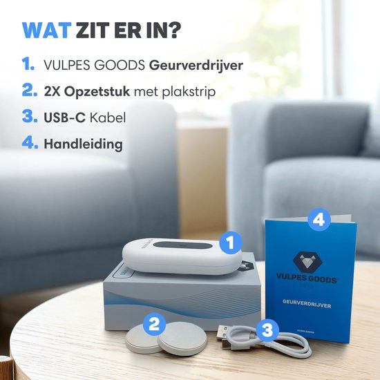 Vulpes Goods® Pets - Éliminateur d'odeurs de bac à litière - Éliminateur d'odeurs de chat - Oxygène actif, ozone et ions - Rechargeable - Éliminateur d'air - Blanc - Version PRO