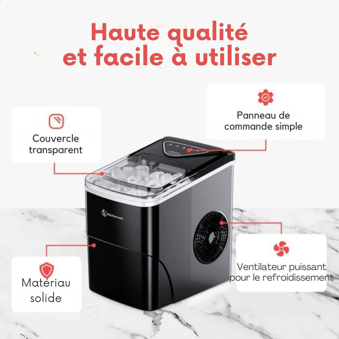 Machine à glaçons Kitchenwell - 2L - avec pelle à glace - 12kg/24 heures - Fonction auto-nettoyante - Noir