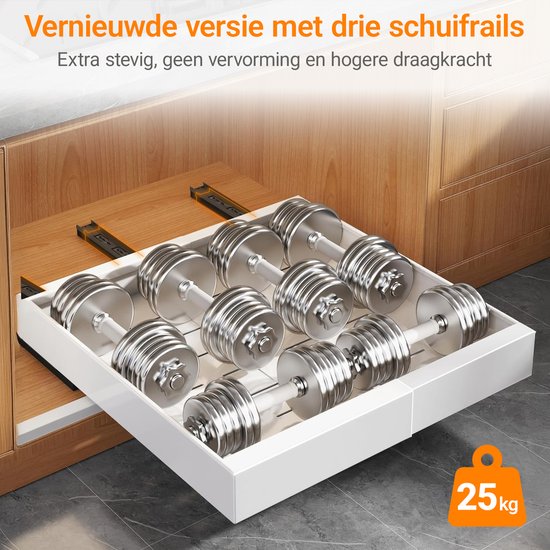 Posity Tiroir coulissant - Organisateur de meuble de cuisine - Organisateur de meuble/tiroir d'évier - tiroir intérieur de cuisine - Extensible et ajustable (32-52 cm) - Télescopique - Blanc