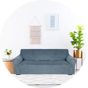 Hilvard - Housse de canapé 3 places - (185 - 230 cm) - Bleu pierre - Velours - Stretch - Housse de canapé - Housse de meuble - Contre les dommages et les taches - Housse de siège - Housse de siège