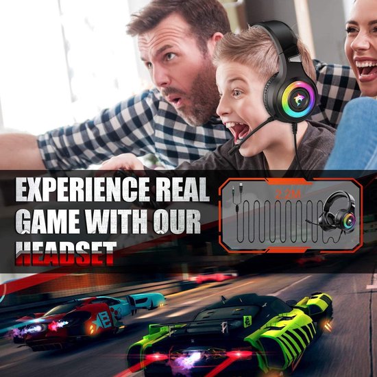 J-ANKKA - Casque supra-auriculaire - F2 RGB - Casque de jeu avec micro - Noir