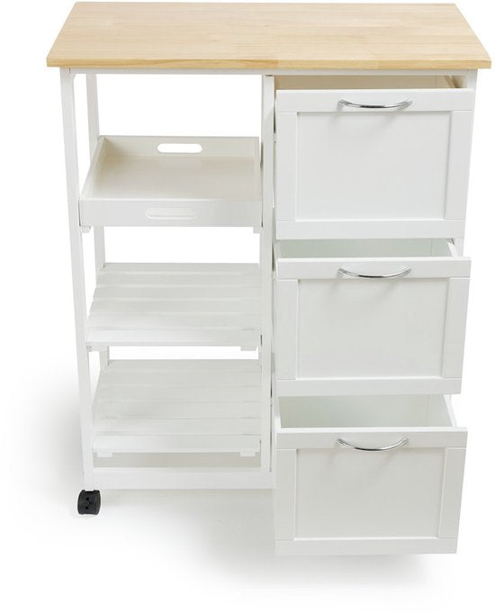 Lifa Living Chariot de cuisine Sophie - Roues - Chariot de service - Blanc - 67x37x84(LxLxH)