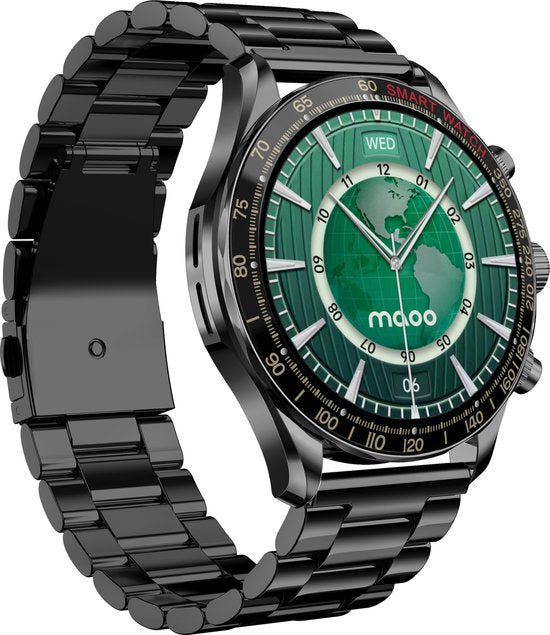 Maoo Titan AMOLED Smartwatch Homme - Acier inoxydable et 2 bracelets TPU - Podomètre - Moniteur de fréquence cardiaque - Moniteur de sommeil - Multisport - Convient à Android et iOS - Noir