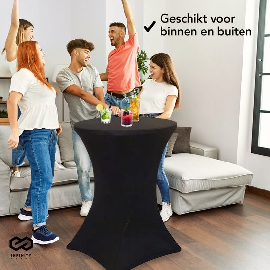 Infinity Goods 2x Stevige Zwarte Statafel + 2x Zwarte Statafelrok - Partytafel - Robuust en Weersbestendig - Inklapbaar - 80cm x 110cm - Feest