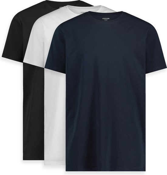 LEBASQ - T-shirt Miles' pour homme - 3 packs - avec col ras du cou - Extra long - Convient comme sous-maillot - MIX - M - Coton