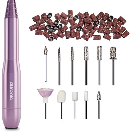 Auronic Electric Nail Router / Nail File - 11 embouts et 56 rouleaux de ponçage - Manucure / Pédicure - Rose
