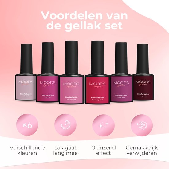 Moods Gellac 6-Piece Set - Gel Nail Polish Starter Pack - Gel Nail Polish - 8ML - Pink Perfection - Gellac - Nails - Chic Colours