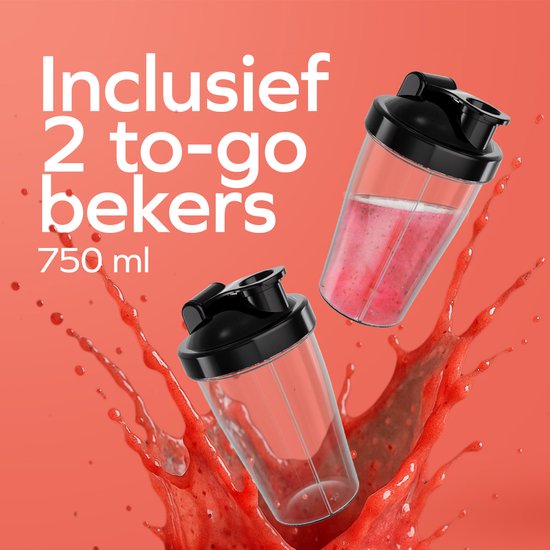 KitchenBrothers Blender - Set complet - 2x 750ml Jugug - Grinder - Strainer - To-Go Cups - Black