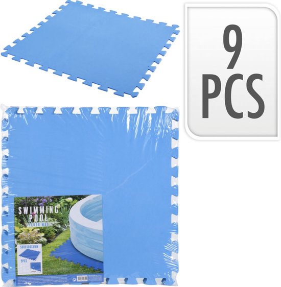 Protection de sol de piscine - Free And Easy - Carreaux en mousse - 50 x 50 cm - 9 pièces - Tapis de sol pour piscine hors sol ou spa gonflable - Bleu