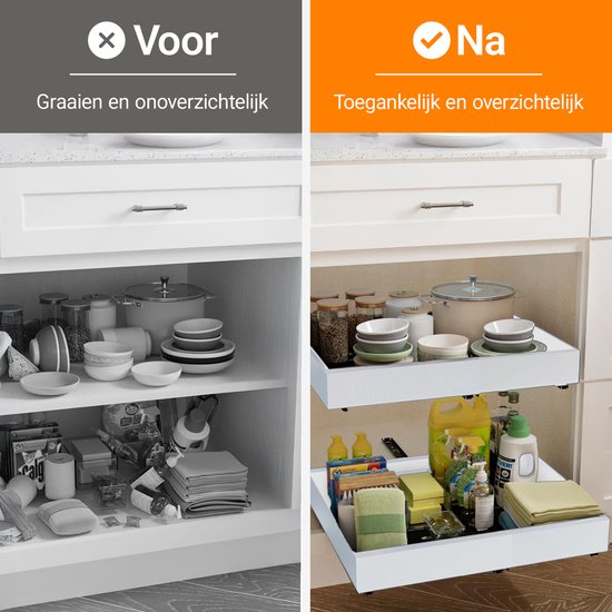 Posity Tiroir coulissant - Organisateur de meuble de cuisine - Organisateur de meuble/tiroir d'évier - tiroir intérieur de cuisine - Extensible et ajustable (32-52 cm) - Télescopique - Blanc